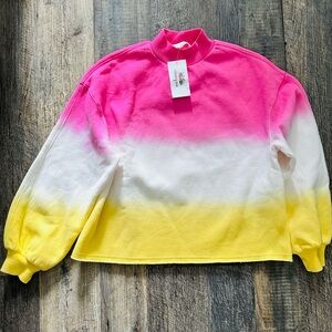 Pink Yellow & White Boutique Ombre Cropped Crewneck Sweatshirt